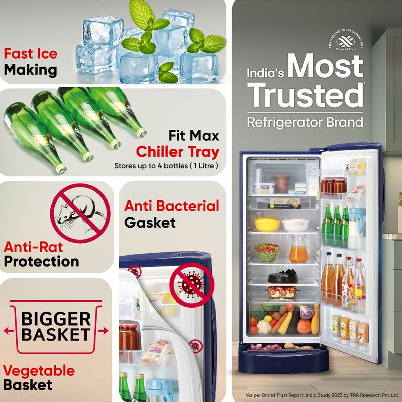 LG 224L Direct Cool Single Door Refrigerator, Blue - Image 8