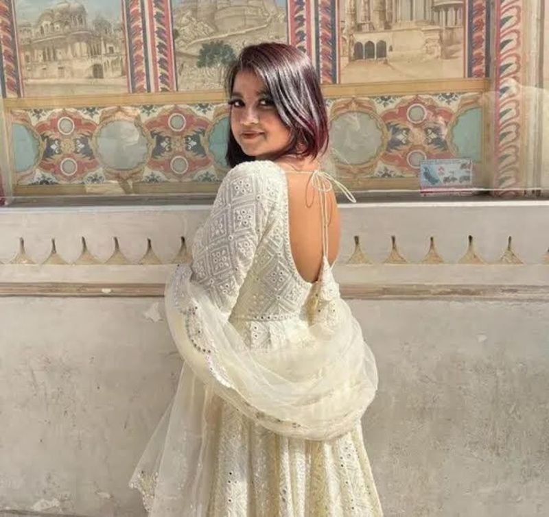 NIRJALA Self Design Pure Cotton Stitched Flared/A-line Gown (White) - Image 3