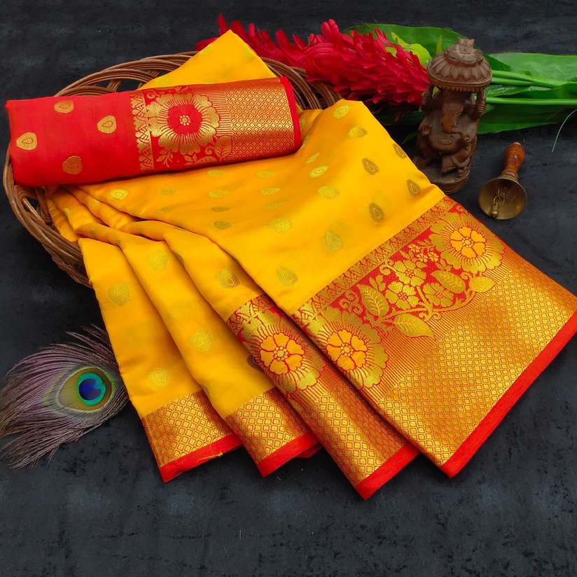 Shopsy Toriox Prime Yellow Baluchari Jacquard Saree - Image 2