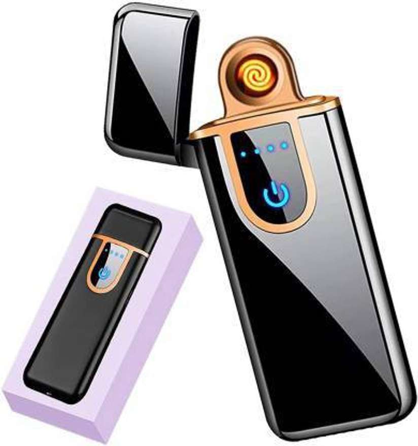 electronic cigarette lighter india NOCXTUN LR-1 Electric USB DEL-08 Touch for Smoking Rechargeable Windproof Slim Coil Lighter with Smart Fingerprint Sensor Double Side Ignition Lighter Stylish (Black) Home & Kitchen ZEPAD USB Charging Finger Touch