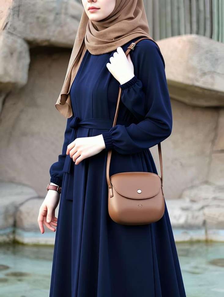 blue burqa dress Royal Blue Mahfuza Oversized Abaya Dress With Hijab Two Piece Set main image 0