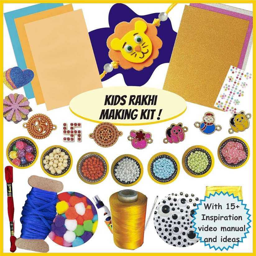 Kids Rakhi Making Kit DIY Set of 15+ Rakhis Fancy Beads and