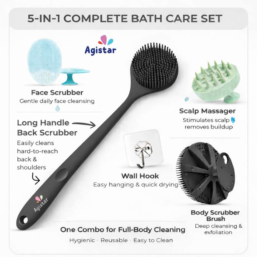 Shopsy Agistar Silicone Bath Scrubber 5-in-1 Set - Image 3