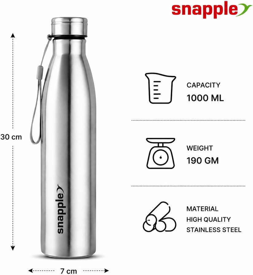 Snapple TAG Stainless Steel Water Bottle Single Wall ISI Certified 1000 ml Stainless Steel Bottle - Buy Snapple TAG Stainless Steel Water Bottle Single Wall ISI Certified 1000 ml Stainless Steel Bottle Online at Best Prices in India - Sports & Fitness | Shopsy.in - Image 4