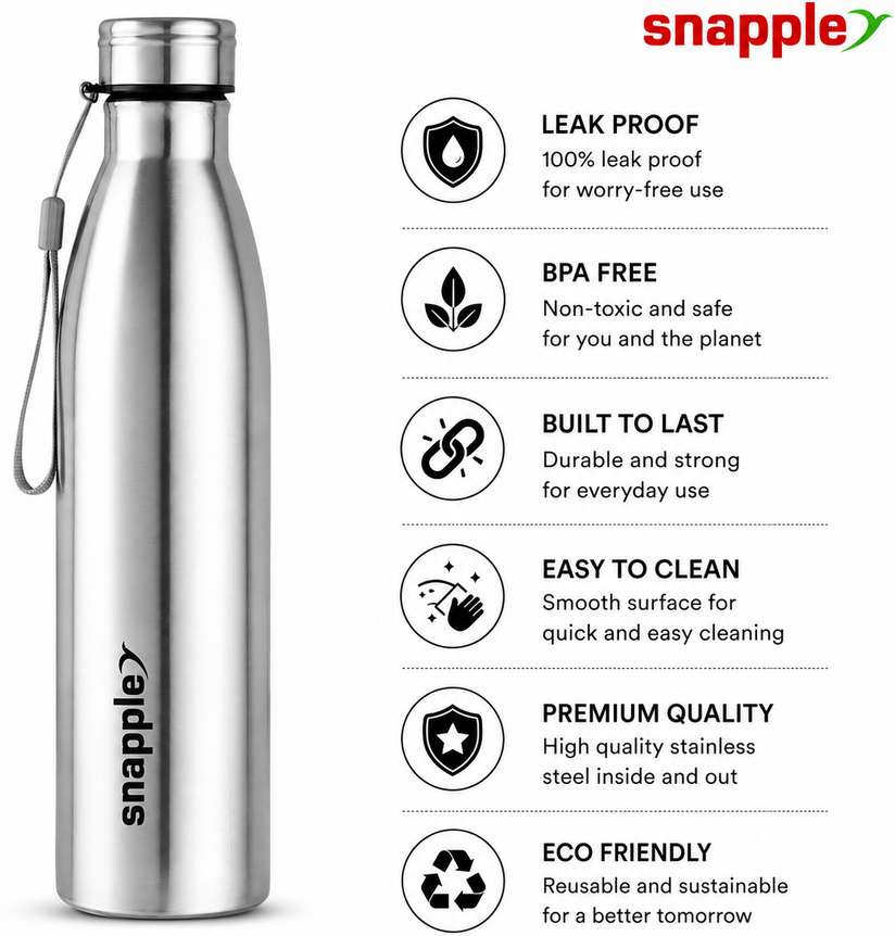 Snapple TAG Stainless Steel Water Bottle Single Wall ISI Certified 1000 ml Stainless Steel Bottle - Buy Snapple TAG Stainless Steel Water Bottle Single Wall ISI Certified 1000 ml Stainless Steel Bottle Online at Best Prices in India - Sports & Fitness | Shopsy.in - Image 5