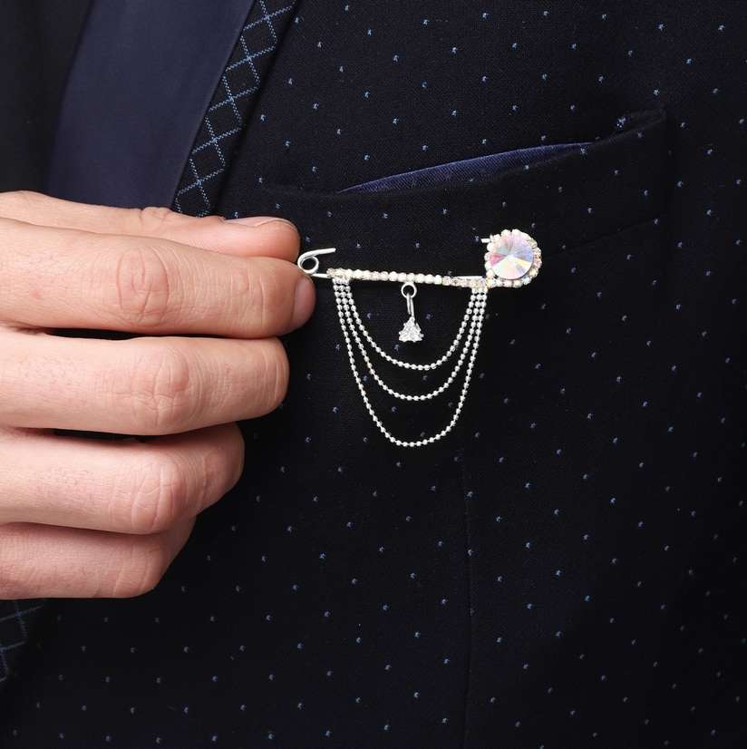 Silver Plated Hanging Flower Beads Brooches Blazer Suit Sherwani Brooch For  Men Brooch