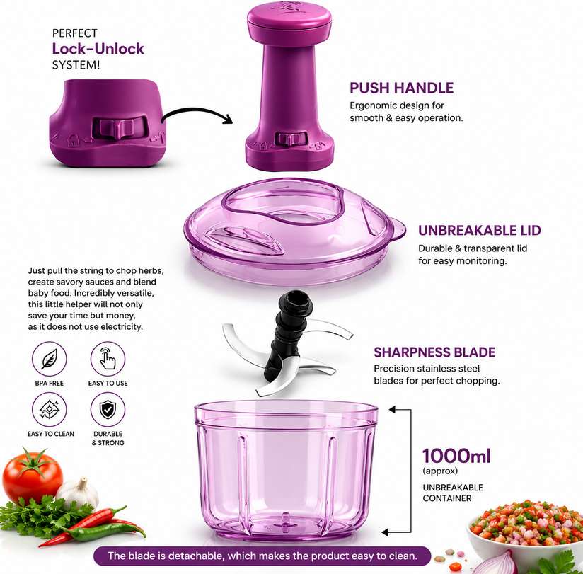 Shopsy Steel Manual Hand Press Chopper 1000ml 1 L - Image 4