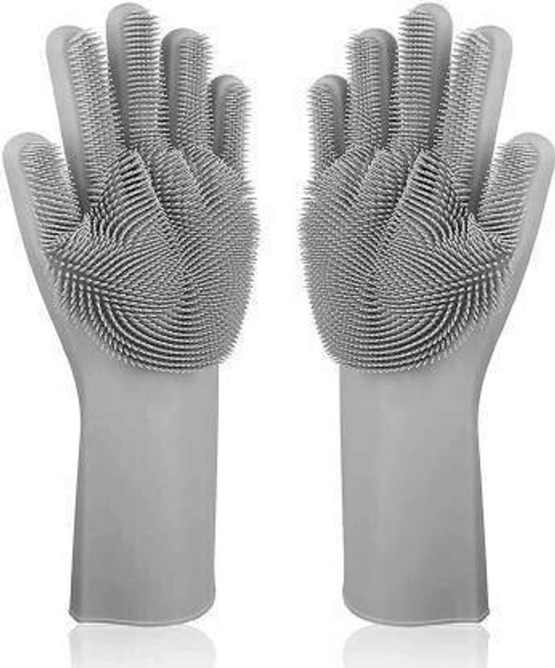 Avlokan Silicone Gloves with Wash Scrubber, Reusable Brush Heat Resistant  Gloves Kitchen Tool for Cleaning, Dish Washing, Washing The Car,Bathroom