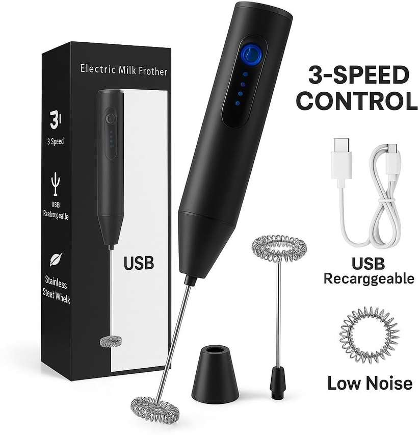 Shopsy Finaro Rechargeable Milk Frother 3-Speed 50W - Image 3