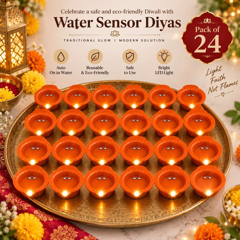 BE UNIQUE Water Sensor LED Diya Set Ultra Bright Decorative Diyas for Festivals Plastic (Pack of 24) Table Diya Price in India - Buy BE UNIQUE Water Sensor LED Diya Set Ultra Bright Decorative Diyas for Festivals Plastic (Pack of 24) Table Diya online at Shopsy.in - Image 2