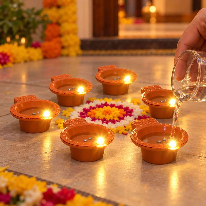 BE UNIQUE Water Sensor LED Diya Set Ultra Bright Decorative Diyas for Festivals Plastic (Pack of 24) Table Diya Price in India - Buy BE UNIQUE Water Sensor LED Diya Set Ultra Bright Decorative Diyas for Festivals Plastic (Pack of 24) Table Diya online at Shopsy.in - Image 4