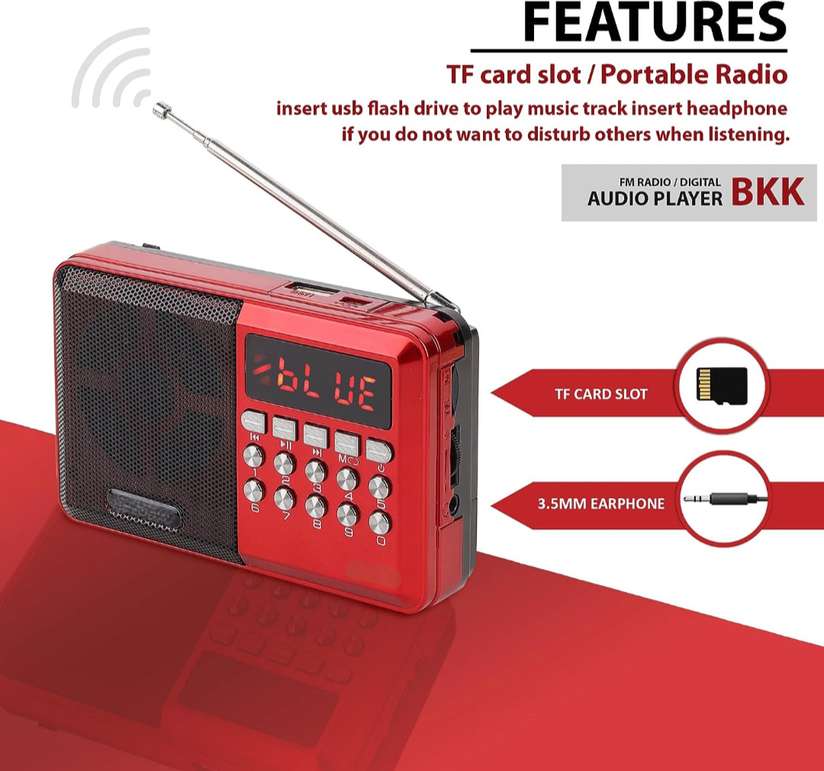 Otoobest Pocket-Sized FM Bluetooth Speaker, Antenna, 6W, 12H AUX