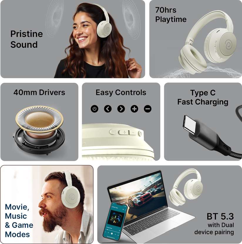 PTron Studio Evo w/ Dual-Device Pairing, 70Hrs Playtime, Pristine Audio, Clear Calls Bluetooth Price in India - Buy PTron Studio Evo w/ Dual-Device Pairing, 70Hrs Playtime, Pristine Audio, Clear Calls Bluetooth Online - PTron : Shopsy.in - Image 3