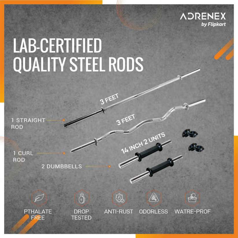 Adrenex 20 kg Portable with Straight, Curl & Dumbbell Rods Home Gym Combo Price in India - Buy Adrenex 20 kg Portable with Straight, Curl & Dumbbell Rods Home Gym Combo online at Shopsy.in - Image 4