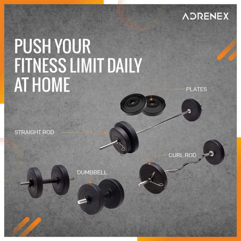 Adrenex 20 kg Portable with Straight, Curl & Dumbbell Rods Home Gym Combo Price in India - Buy Adrenex 20 kg Portable with Straight, Curl & Dumbbell Rods Home Gym Combo online at Shopsy.in - Image 3