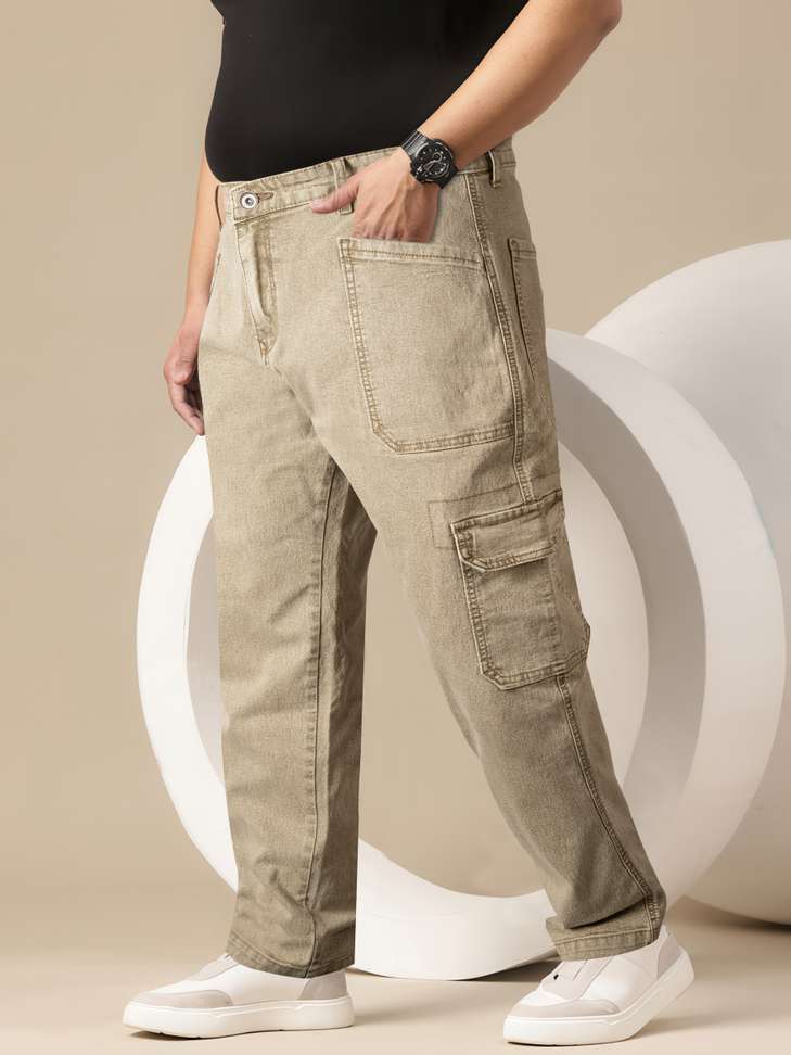 RIG BONE Men's Loose Fit Beige Jeans - Image 4