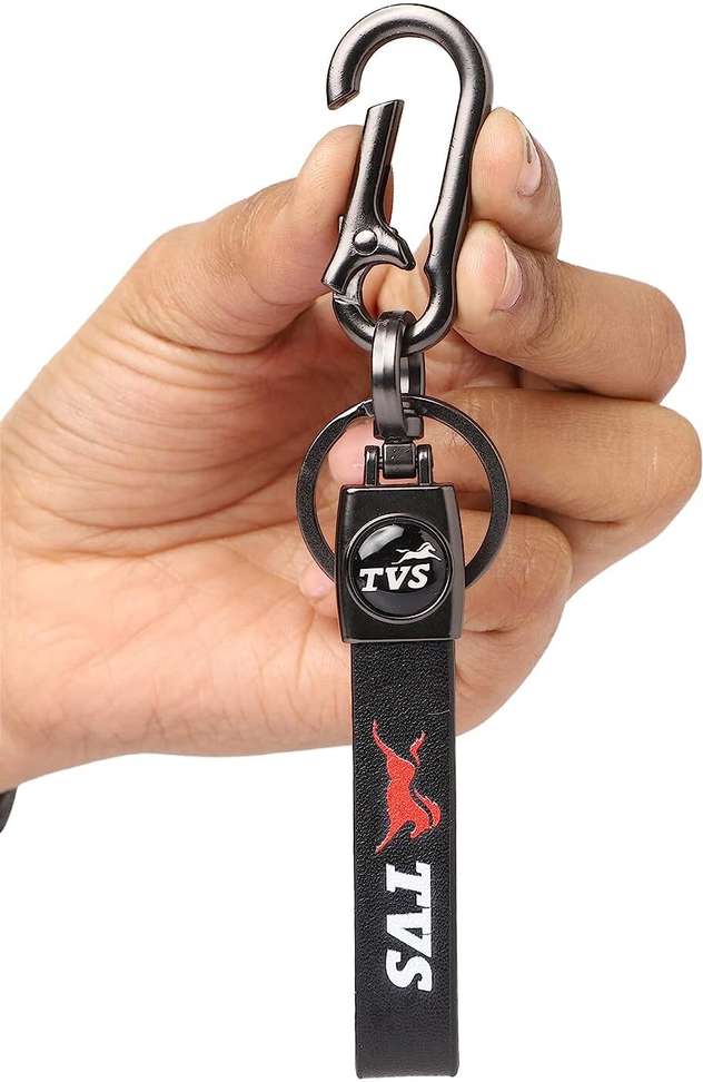TVS Leather Strip Metal Best Quality Bike key chain with Hook Key