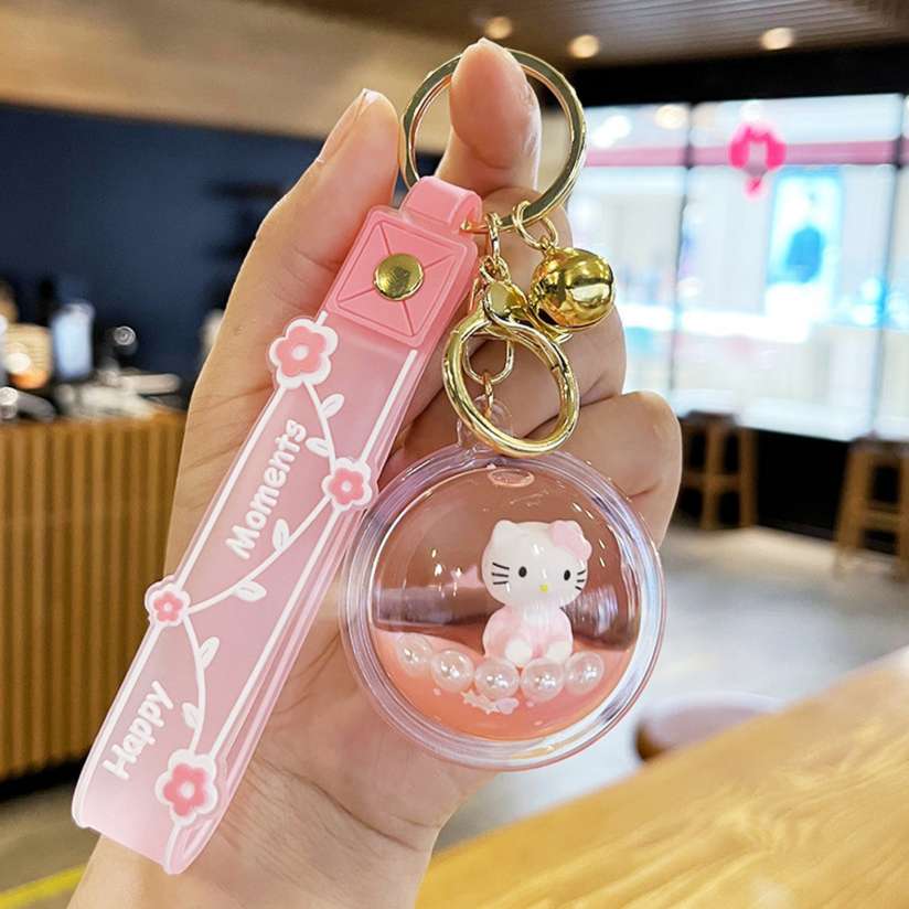 Cute Pink Round Keychain with Happy Moments Strap and Adorable Charm Key  Chain