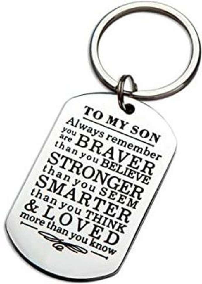 "To My Son" Inspirational Keychain Gift From Mom - Silver Stainless Steel Keepsake For Son's Birthday, Christmas