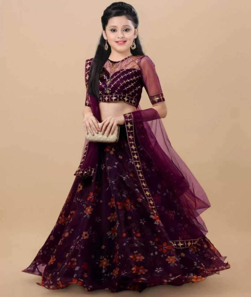 Girls Lehenga Choli Ethnic Wear Embroidered Lehenga, Choli and Dupatta Set