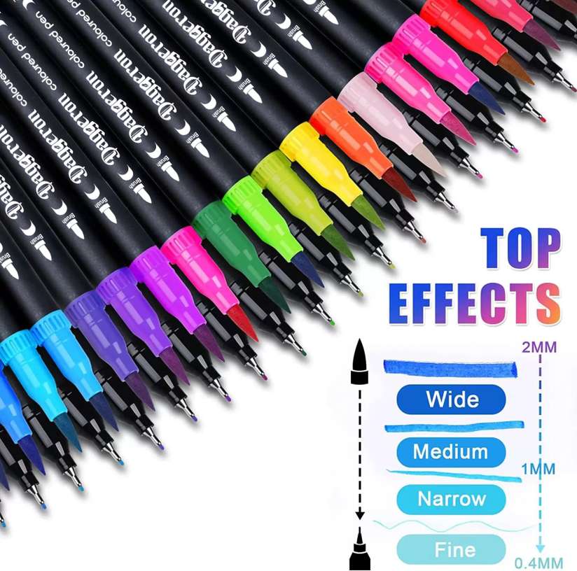 Dual Tip Brush Marker Pens, 24 Color Markers, Fine Tip and Brush
