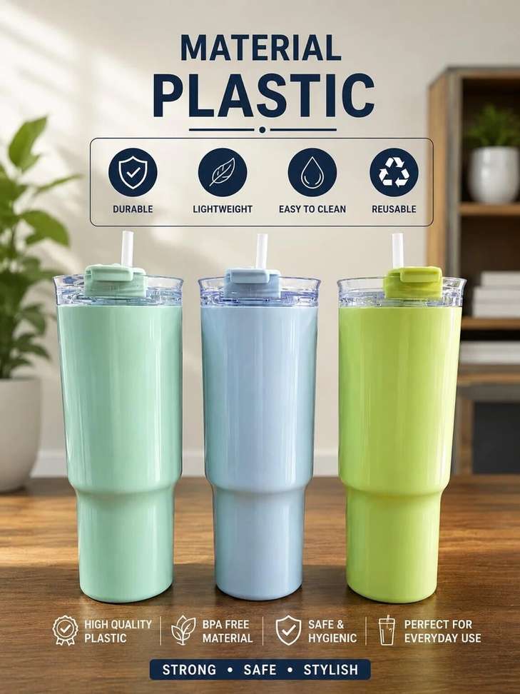 Shopsy Shiv Enterprise Trendy Plastic Tumbler Bottle with Lid & Straw - Image 5