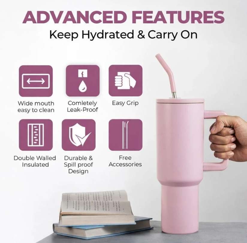 Dwarkesh Tumbler with Handle, Straw, Leakproof Lid & Vacuum Insulated Design Plastic Tumbler Price in India - Buy Dwarkesh Tumbler with Handle, Straw, Leakproof Lid & Vacuum Insulated Design Plastic Tumbler online at Shopsy.in - Image 2