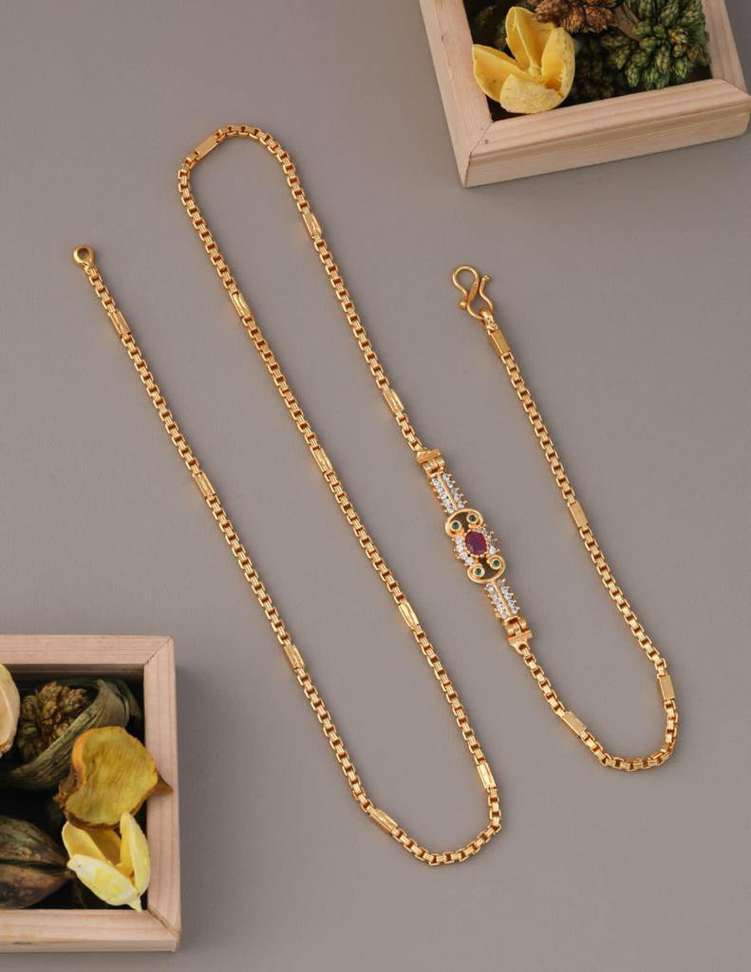 American Diamond Copper Gold Plated Mugappu chain FoR Women