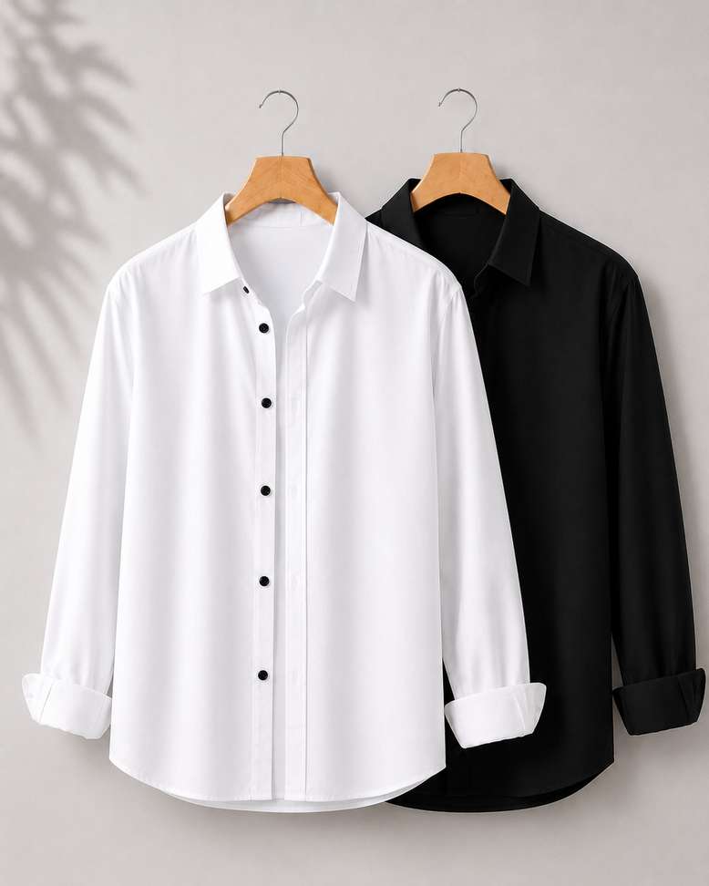 mozero Men Solid Casual Black, White Shirt - Buy mozero Men Solid Casual Black, White Shirt Online at Best Prices in India | Shopsy.in - Image 2
