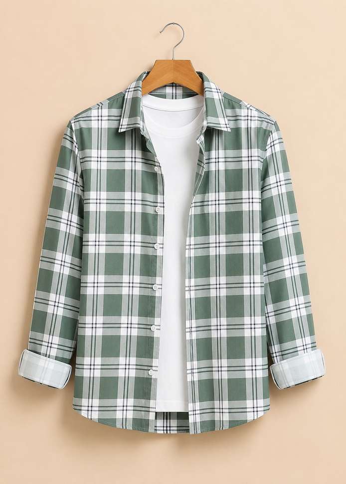Shopsy METRONAUT Men Checkered Casual Green Shirt - Image 2