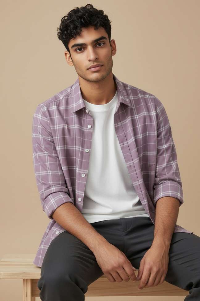 Shopsy METRONAUT Men Checkered Casual Pink Shirt - Image 4