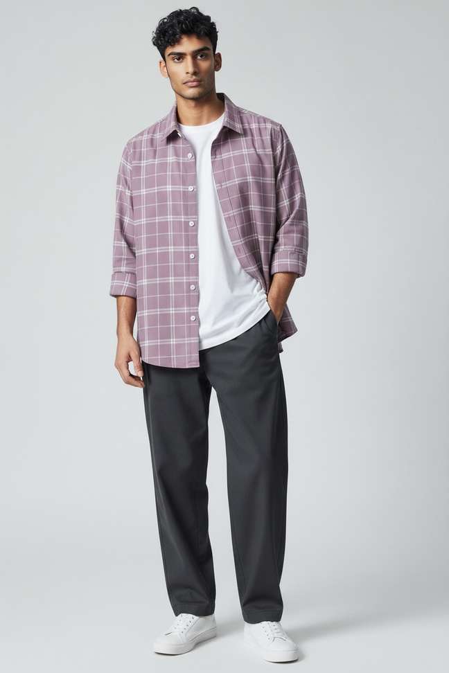 Shopsy METRONAUT Men Checkered Casual Pink Shirt - Image 5