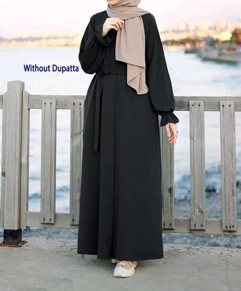 Black Colour Abaya Without Dupatta Fabric Crush B05 Black Polyester  Solid Abaya
