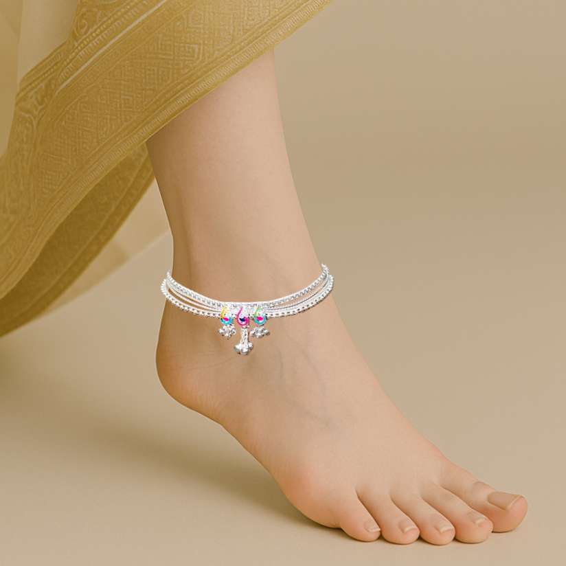 Pair of Trendy Silver Plated Sterling silver anklet Payal in