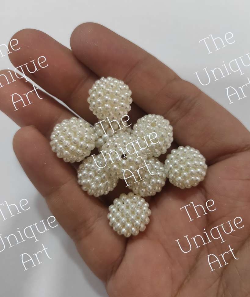 Art Craft Designer Beads 12mm Off White Colour Design Moti Beads