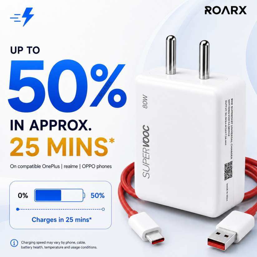 RoarX 80W Type C Charger Fast Mobile Charging Adapter with USB A to C Cable 7 A Mobile Charger with Detachable Cable Price in India - Buy RoarX 80W Type C Charger Fast Mobile Charging Adapter with USB A to C Cable 7 A Mobile Charger with Detachable Cable online at Shopsy.in - Image 3