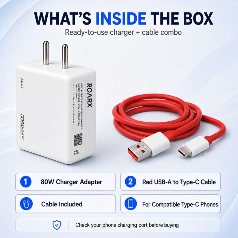 RoarX 80W Type C Charger Fast Mobile Charging Adapter with USB A to C Cable 7 A Mobile Charger with Detachable Cable Price in India - Buy RoarX 80W Type C Charger Fast Mobile Charging Adapter with USB A to C Cable 7 A Mobile Charger with Detachable Cable online at Shopsy.in - Image 6