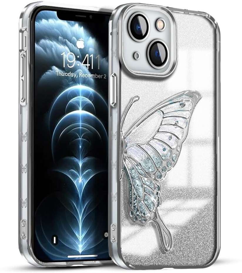 Apple iPhone 13 Butterfly Plating Cute Pattern Glitter Bling