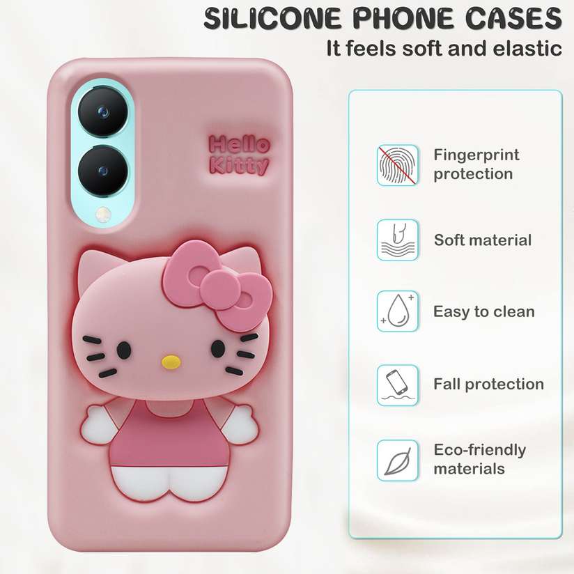 Vivo Y28 5G Cute Hello Kitty Soft Case with Kitty Face Holder for