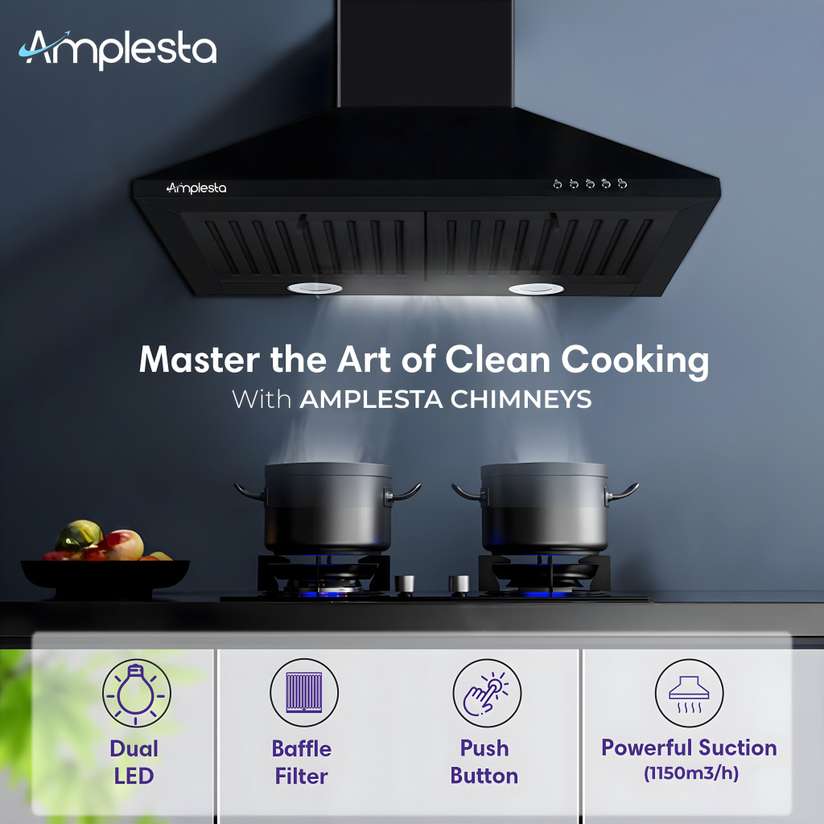 Amplesta EcoFlow 60cm Pyramid Kitchen chimney, 1150 CMH, Baffle Filter, 130W Copper Motor Wall Mounted Chimney Price in India - Buy Amplesta EcoFlow 60cm Pyramid Kitchen chimney, 1150 CMH, Baffle Filter, 130W Copper Motor Wall Mounted Chimney online at Shopsy.in - Image 5