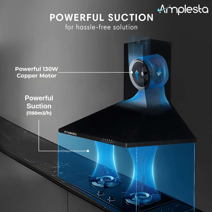 Amplesta EcoFlow 60cm Pyramid Kitchen chimney, 1150 CMH, Baffle Filter, 130W Copper Motor Wall Mounted Chimney Price in India - Buy Amplesta EcoFlow 60cm Pyramid Kitchen chimney, 1150 CMH, Baffle Filter, 130W Copper Motor Wall Mounted Chimney online at Shopsy.in - Image 4