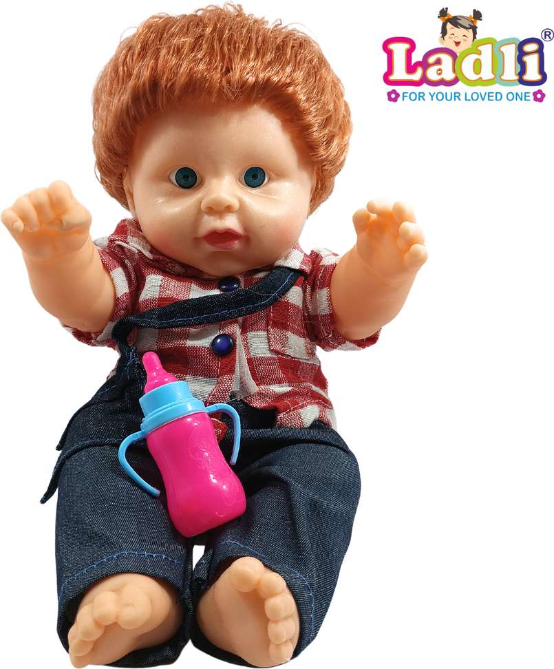 Ladli Golu Baba Cute Little Boy in Teddy Check Dress Doll for Kids