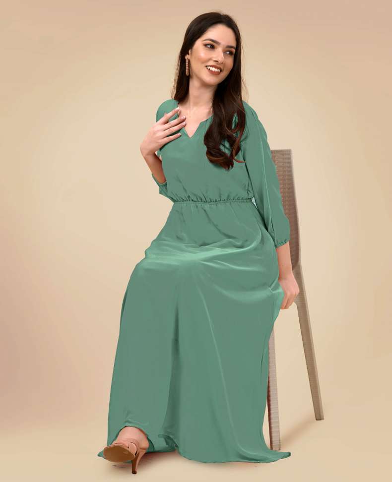 navy blue dress for baby girl Maruti Nandan Fab Women A-line Green Dress Price in India