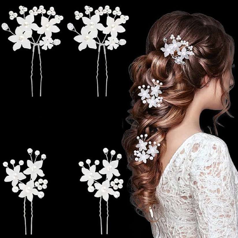 Bridal Wedding Silver Flower Hairpin Hair Accessories for Women Girls Hair Pin Hair Pin
