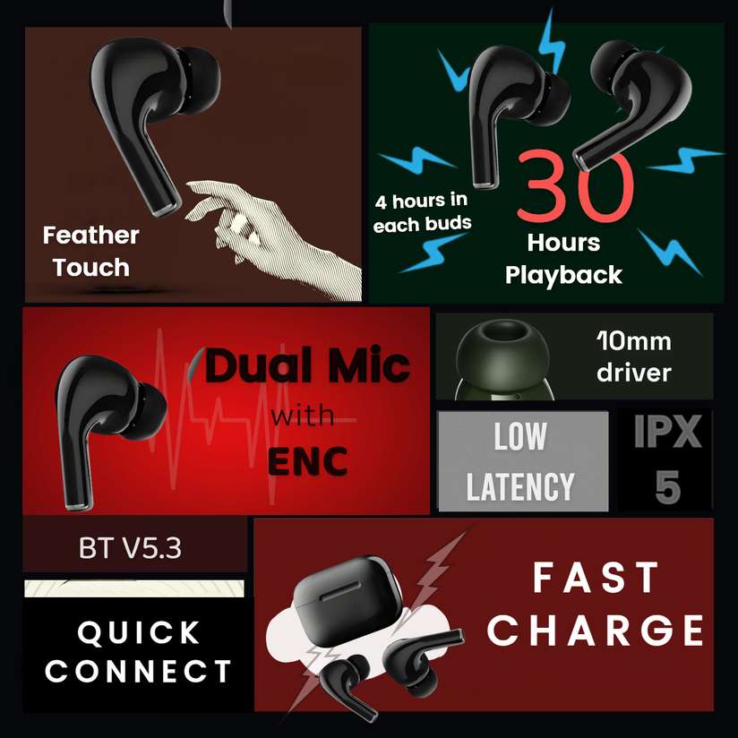 Zenpods Pro TWS Airbuds|30H Playtime|ENC Headphone|Touch Earbuds