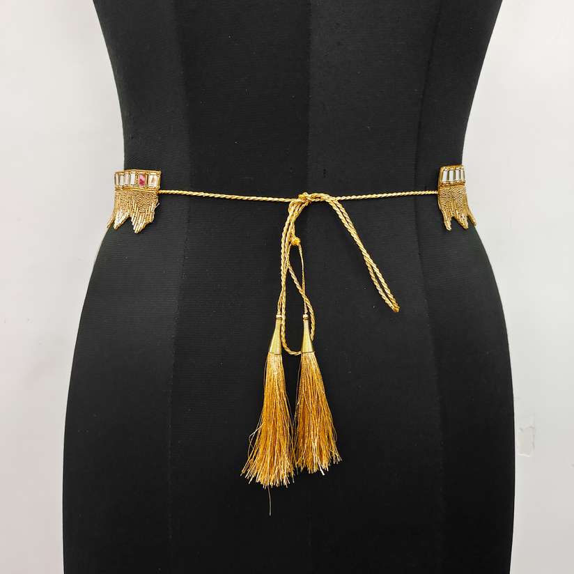 Saree Belt 35 Kamarband For Women waist Hip Belt Free Size 24 To 38 Gold  Gold Kamarband