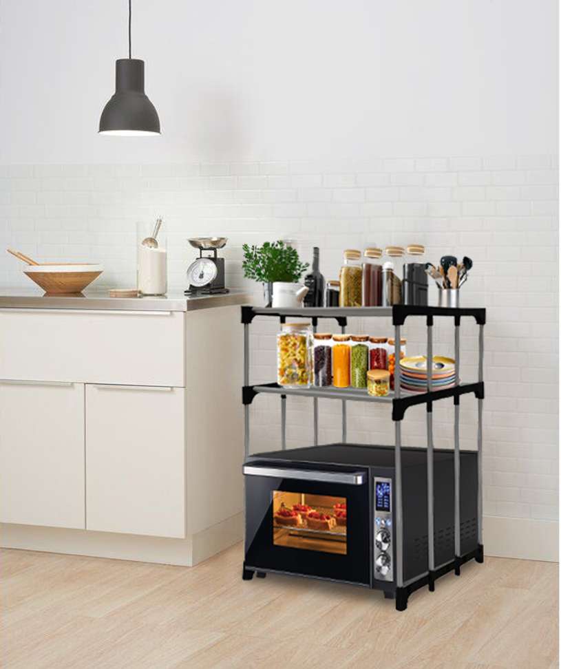 Space-Saving 2-Layer Microwave Oven Stand Durable Metal Kitchen Shelf  Utensil Kitchen Rack