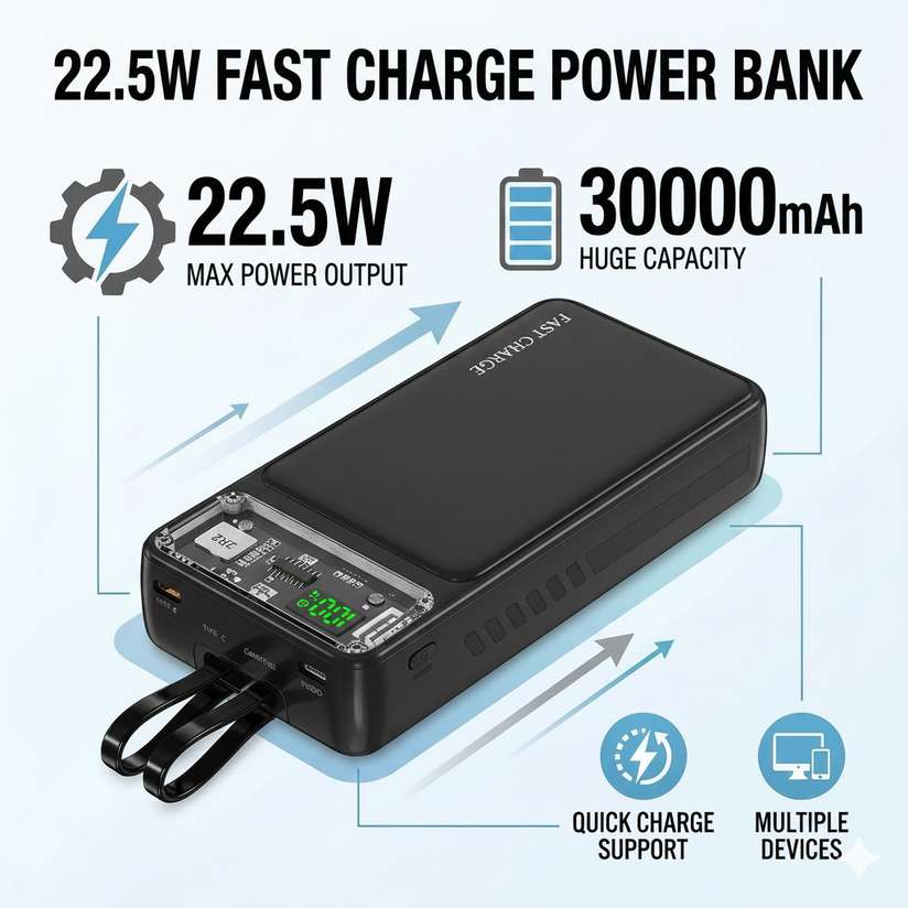 FAHIG 30000 mAh Power Bank (22.5 W, Fast Charging, Power Delivery 2.0, Quick Charge 2.0) Price in India - Buy FAHIG 30000 mAh Power Bank (22.5 W, Fast Charging, Power Delivery 2.0, Quick Charge 2.0) online at Shopsy.in - Image 2