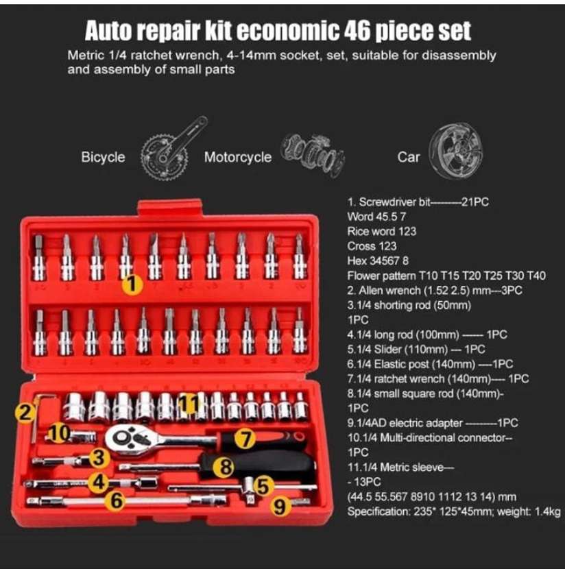 Avenue Red 46 In Pcs Tool Kit For Home Use Spanner Set Socket