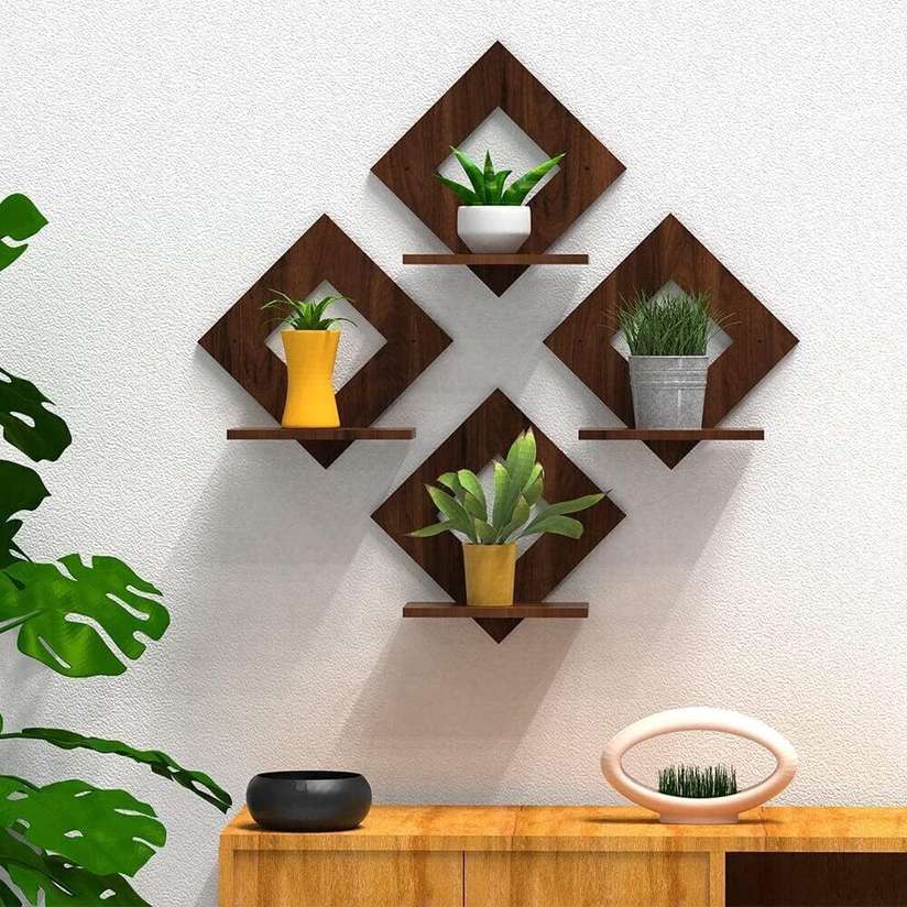 Shopsy Stalory Walnut Finish Wooden Square Wall Hanging Planter Stand - Image 2